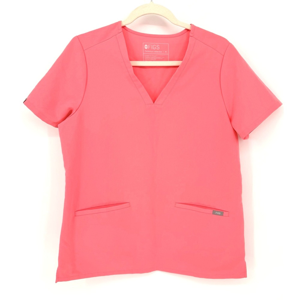 FIGS Technical Collection Navy Pink Scrub Top Size M‎ Polyester Rayon Spandex